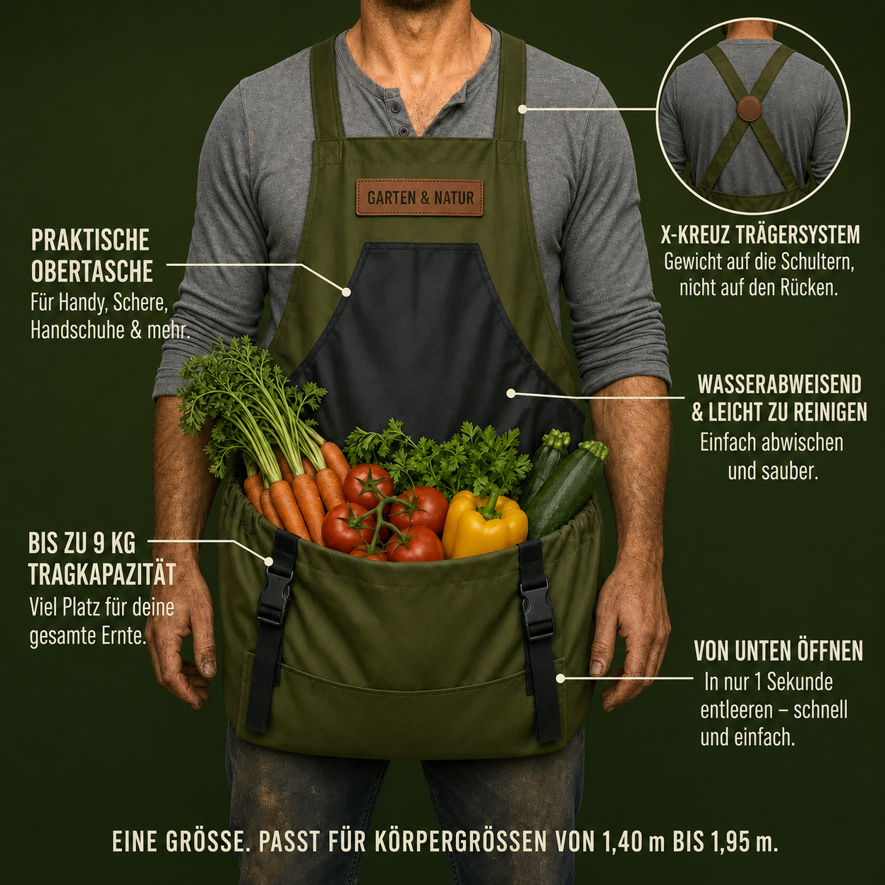 ErntePro™ Garten-Schürze mit Erntetaschen
